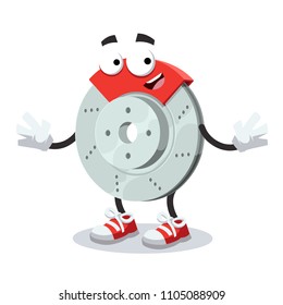 cartoon joyful car brake mascot smiling on white background