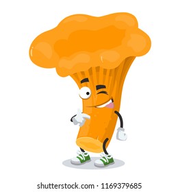 cartoon joyful chanterelle winks on a white background