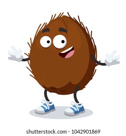 cartoon joyful coconut mascot smiling on white background