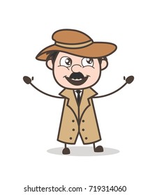 Cartoon Joyful Detective Expression After Solve the Case Vector Illustration