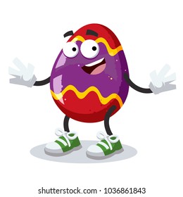 cartoon joyful easter egg mascot smiling on white background