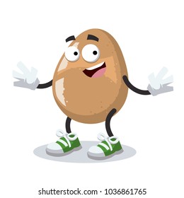 cartoon joyful egg mascot smiling on white background
