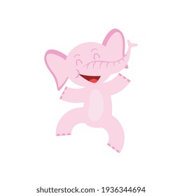 Cartoon joyful elephant jumping isolated on white. Smiling elephant hopping. Happy animal character. 