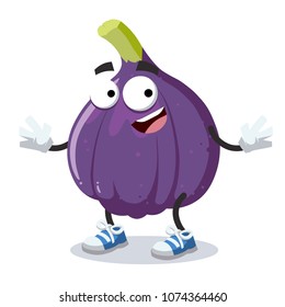 cartoon joyful figs mascot smiling on white background