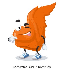 cartoon joyful fried chicken wings winks on a white background