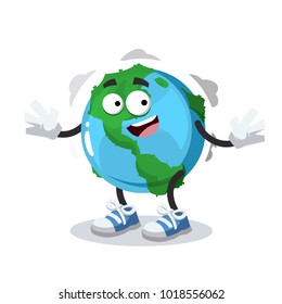 cartoon joyful globe mascot smiling on white background