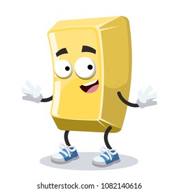 cartoon joyful gold bar mascot smiling on white background