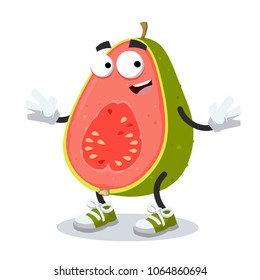 cartoon joyful guava mascot smiling on white background