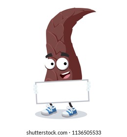 cartoon joyful hair mascot with tablet in hands on white background