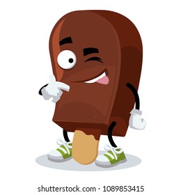 cartoon joyful ice cream popsicle winks on a white background