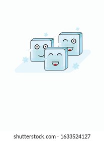 cartoon joyful ice cube smiling on white background