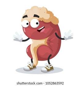 cartoon joyful kidney mascot smiling on white background