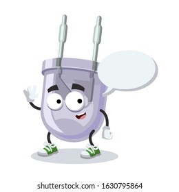 cartoon joyful LED light diode lamp mascot with a speech bubble on a white background
