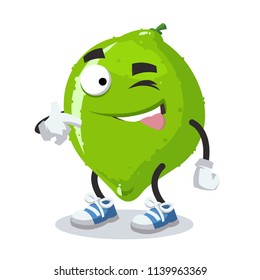 cartoon joyful lime winks on a white background