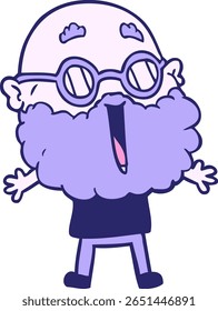 cartoon joyful man with beard in bright neon color