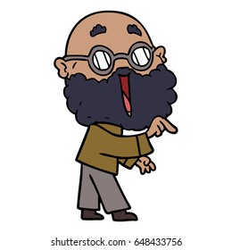 caricatura de un hombre alegre con la barba apuntando con el dedo