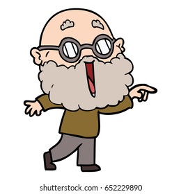 caricatura de un hombre alegre con la barba apuntando con el dedo
