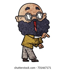 caricatura de un hombre alegre con la barba apuntando con el dedo
