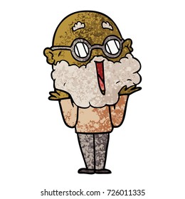 cartoon joyful man with beard shrugging