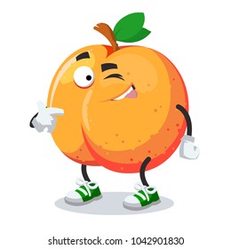 cartoon joyful peach winks on a white background