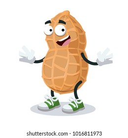 cartoon joyful peanut mascot smiling on white background