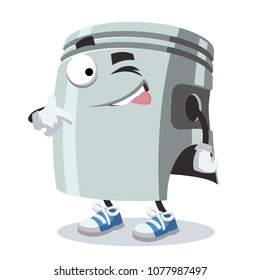 cartoon joyful piston winks on a white background
