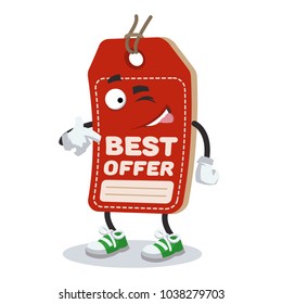 cartoon joyful price tag winks on a white background