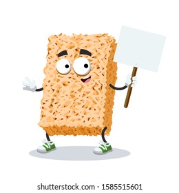 cartoon joyful ramen instant noodles mascot with tablet in hand on white background
