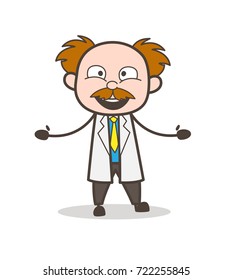 Cartoon Joyful Scientist Expression Vector Concept