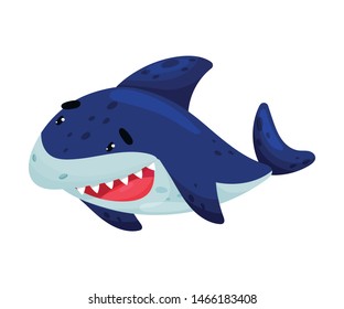 Cartoon joyful shark. Vector illustration on white background.