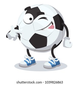 cartoon joyful soccer ball winks on a white background