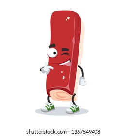 cartoon joyful surimi or crab stick winks on a white background