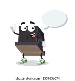 cartoon joyful tefillin for head mascot with a speech bubble on a white background