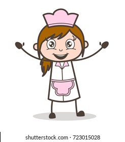 Cartoon Joyful Waitress Expression Vector