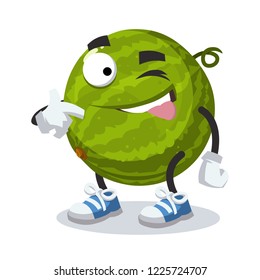 cartoon joyful watermelon winks on a white background