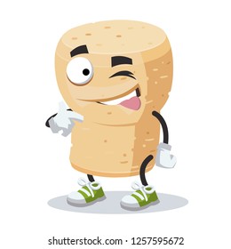 cartoon joyful wine cork winks on a white background