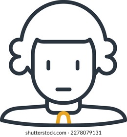 Cartoon judge in wig thin line icon. Modern vector illustration.