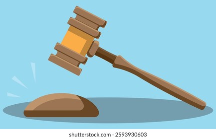 Cartoon judges gavel or auction hammer, crime or courtroom element