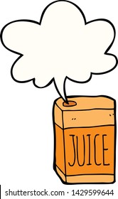 caja de jugo de dibujos animados con burbuja de habla
