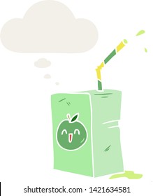 cartoon juice box with thought bubble in retro style