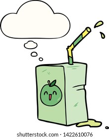 caja de jugo de dibujos animados con burbuja de pensamiento