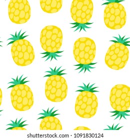 Cartoon juicy pineapple seamless pattern. Vector illustration for t-shirt, textile. Scrapbooking design. Trendy summer hand drawn elements.