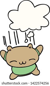 caricatura saltando oso con la burbuja del pensamiento