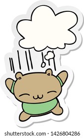 cartoon jumping bear with thought bubble as a printed sticker