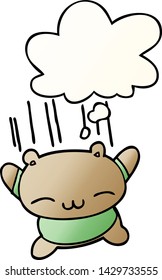 cartoon jumping bear with thought bubble in smooth gradient style