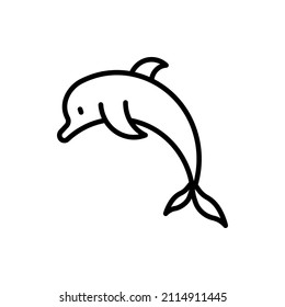 Cartoon jumping  dolphin thin line icon. Modern vector illustration.