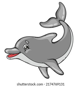 Cartoon jumping dolphin. Vector illustration of a cute sea animal in a children style.