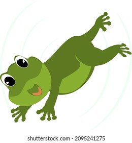 Cartoon jumping frog, cartoon amphibian vector illustration.