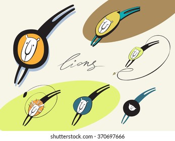 cartoon jumping lions, vector illustration