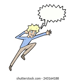 cartoon jumping man with speech bubble